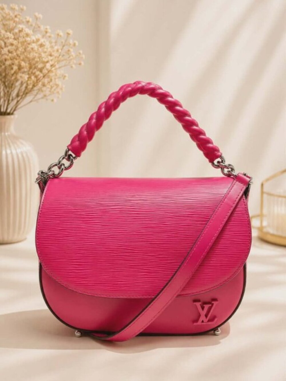 Authentic Louis Vuitton Luna Pink Epi Leather Crossbody Shoulder Bag